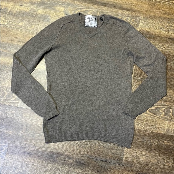 Public Opinion 100% Cashmere Brown V Neck Sweater Mens Size XL - Picture 1 of 8
